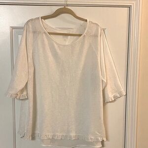 SOHO NY & Co White Knit High Low Ruffle Back 3/4 Sleeve Blouse Size XL  NWOT